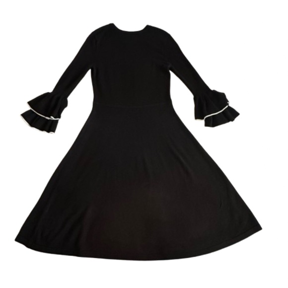 Vince Camuto Women S Black & White Sleeved Ruffled Fit & Flare Midi Knit Dress - Picture 5 of 13